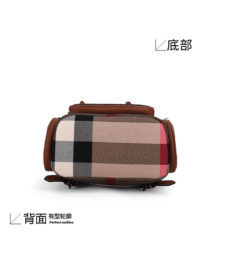 Ladies bag Cowhide luxury double shoulder bag Plaid bag Retro rucksack with leather