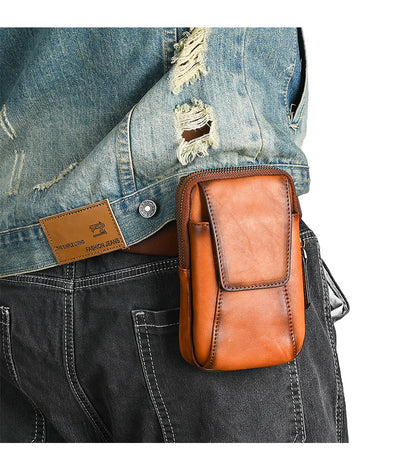 Men's Shoulder Bag Smartphone Pouch Cowhide Genuine Leather Retro Casual Crossbody Bag for Men 