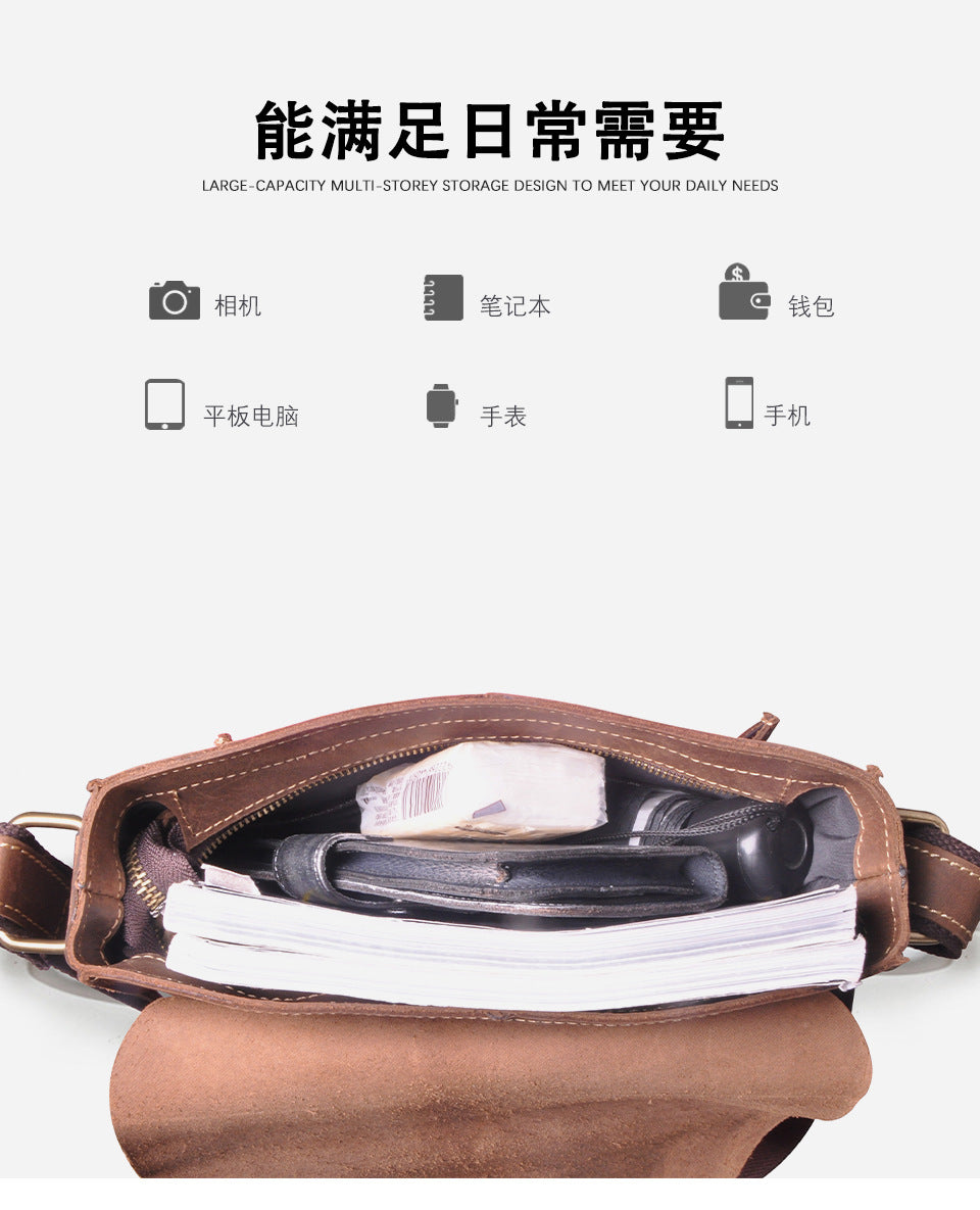 Men's Briefcase Genuine Cowhide Leather Crossbody Bag Retro Business Men Shoulder Bag Computer Bag 