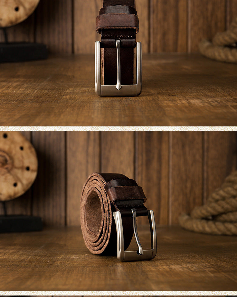 Men's belt handmade original cowhide genuine leather needle buckle simple casual vintage men's belt 