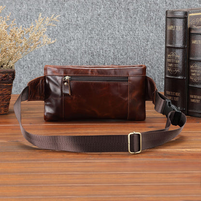 Men's Waist Pouch Cowhide Genuine Leather Korean Fashion Outdoor Sports Multifunctional Retro Men's Bag 