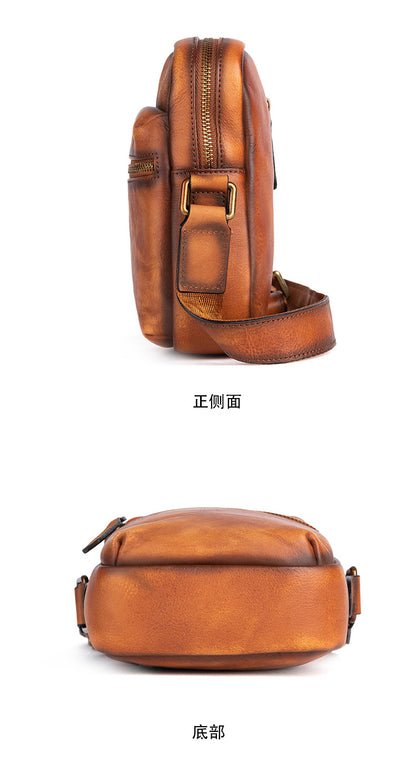 Men's Shoulder Bag Genuine Cowhide Leather Retro Casual Crossbody Bag for Men 