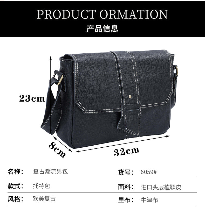 Men's Shoulder Bag Cowhide Retro Men's Crossbody Bag Messenger Bag 