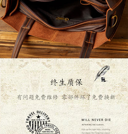 Men's Handbag Handmade Cowhide Genuine Leather Crazy Horse Handbag Business Commuter Retro Crossbody Bag Shoulder Bag Men's Briefcase 