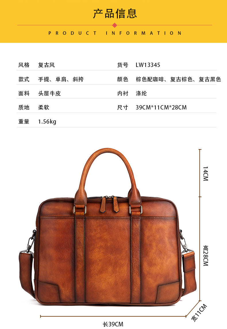 Men's Briefcase Cowhide Genuine Leather Retro Casual Men's Handbag 