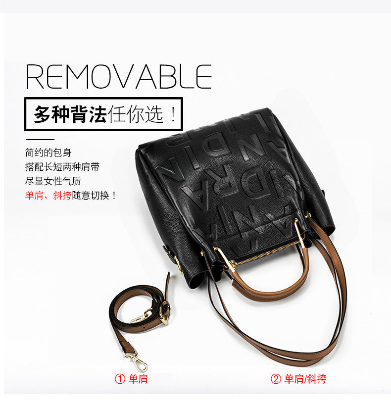 Genuine leather ladies bag large capacity bucket bag shaped mother print shoulder bag handbag temperament elegant handbag.bag