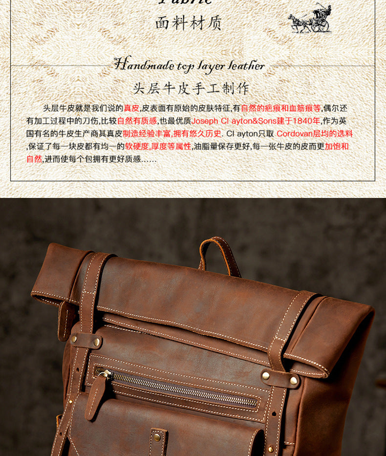 Men's backpack made of cowhide genuine leather fashion individuality large capacity casual computer bag men travel bag 