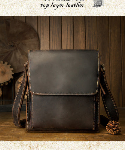 Men's Shoulder Bag Genuine Cowhide Leather Crazy Horse Original Simple Business Casual Fashion Crossbody Bag for Men 