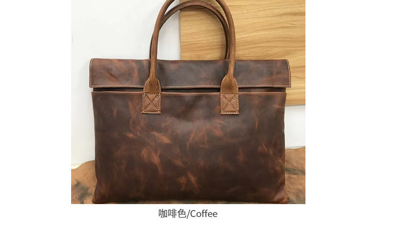 Men's Handbag Cowhide Genuine Leather Business Casual Fashion Retro File Bag Men's Crossbody Shoulder Bag Briefcase 