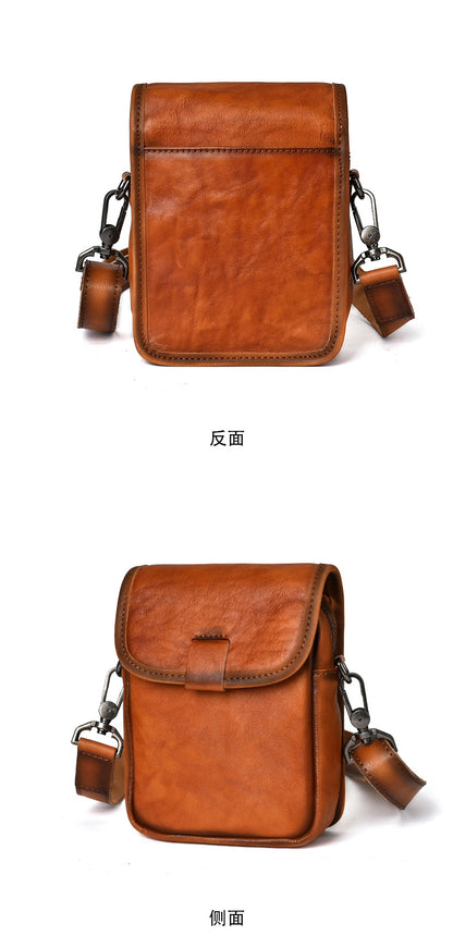 Men's Shoulder Bag Genuine Cowhide Leather Retro Casual Travel Bag Men Crossbody Bag Smartphone Pouch 