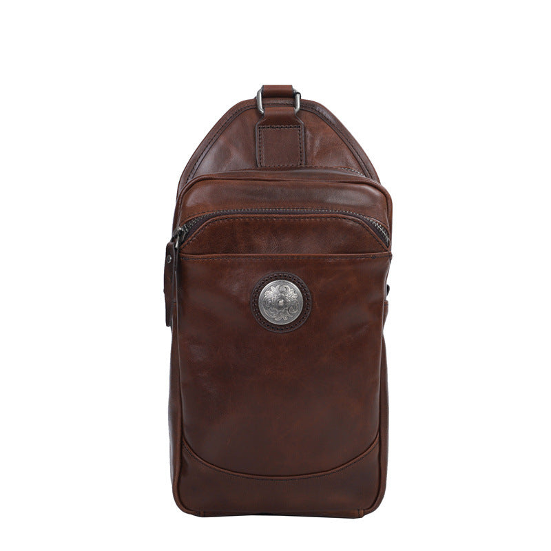 Men's Bust Bag Genuine Cowhide Leather Crazy Horse Retro Casual Shoulder Bag Men's Crossbody Bag 