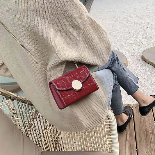 Genuine leather crossbody bag Crocodile pattern women's fashion ins checkered mini shoulder bag that goes with anything. Pochette