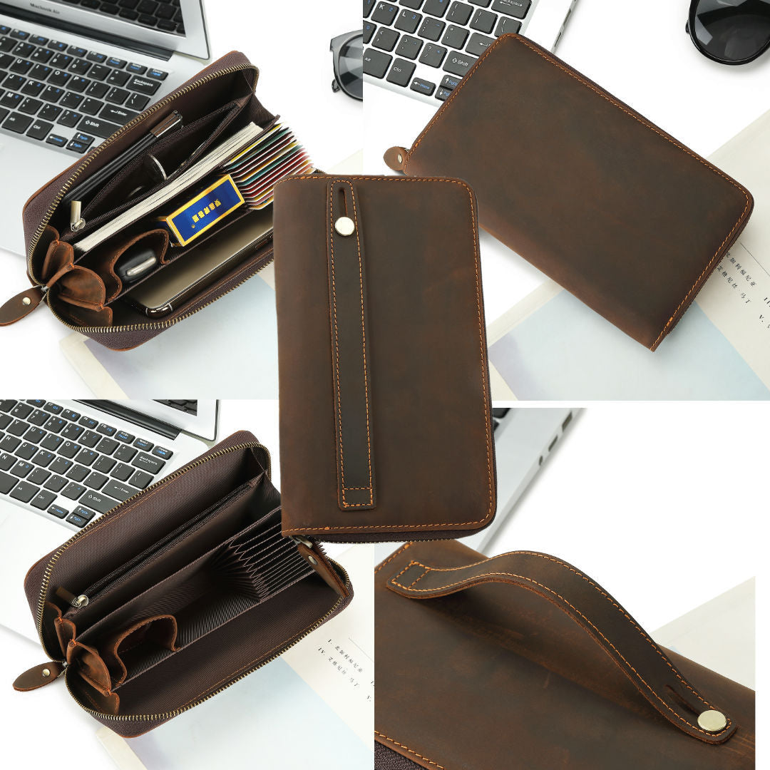 Men's long wallet Cowhide large capacity retro simple wallet for men 