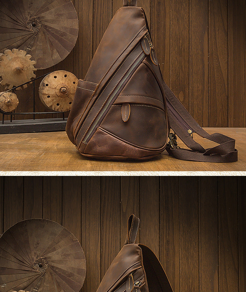 Men's Bust Bag Genuine Cowhide Leather Handmade Fashion Large Capacity Multifunctional Retro Crossbody Bag Casual Two Shoulder Backpack Rucksack 