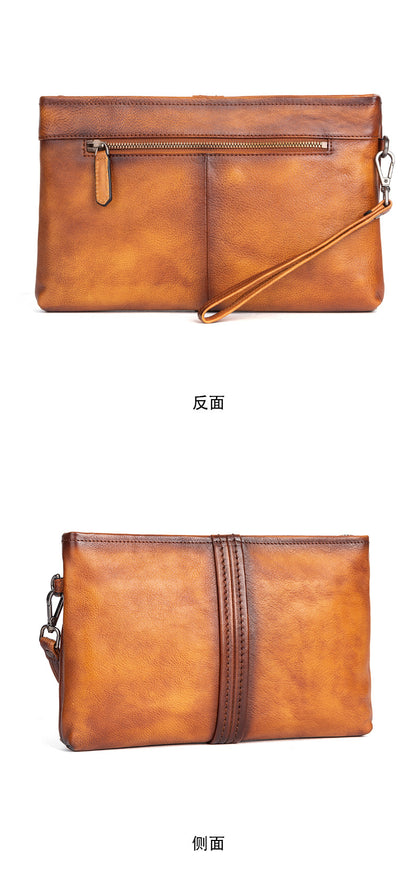 Men's Clutch Bag Genuine Cowhide Leather Retro Casual Men's Handbag 