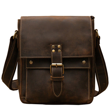 Men's Shoulder Bag Cowhide Genuine Leather Crazy Horse Retro Unique Casual Fashion Crossbody Bag for Men 