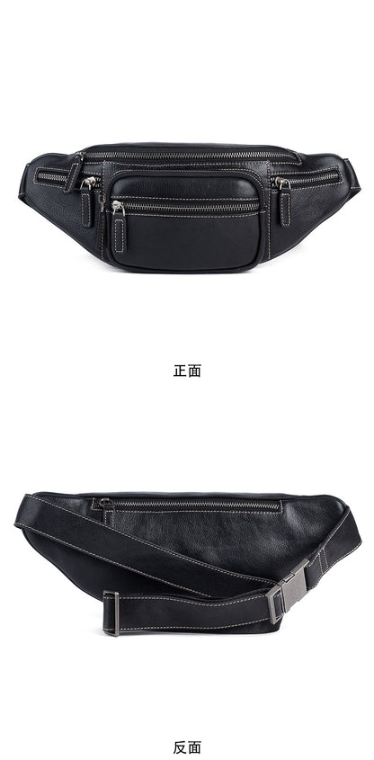 Men's Waist Pouch Genuine Cowhide Leather Retro Casual Bust Bag for Men 