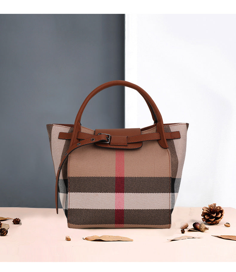 Fashion Casual Genuine Leather Big Bag Ladies Trend Handbag Shoulder Bag Plaid Handbag. Bag