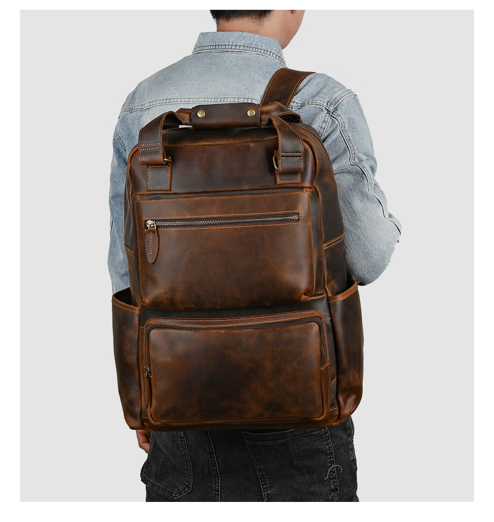 Men's backpack Cowhide genuine leather large capacity outdoor casual men's travel bag computer bag 