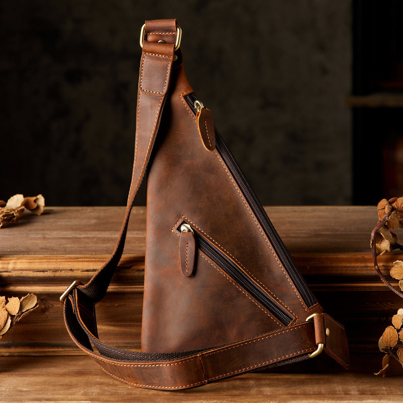 Men's Bust Bag Handmade Original Genuine Cowhide Leather Crazy Horse Unique Retro Casual Men's Crossbody Bag Shoulder Bag 