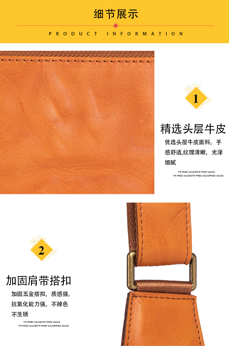 Men's Shoulder Bag Genuine Cowhide Leather Retro Crossbody Bag for Men 