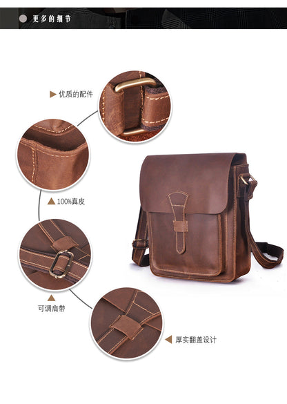 Men's Briefcase Genuine Cowhide Leather Crossbody Bag Retro Business Men Shoulder Bag Computer Bag 