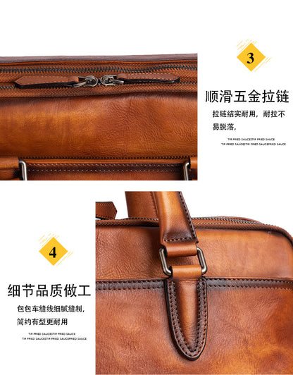 Men's Briefcase Cowhide Genuine Leather Business Commuter Computer Bag File Bag Men's Handbag 