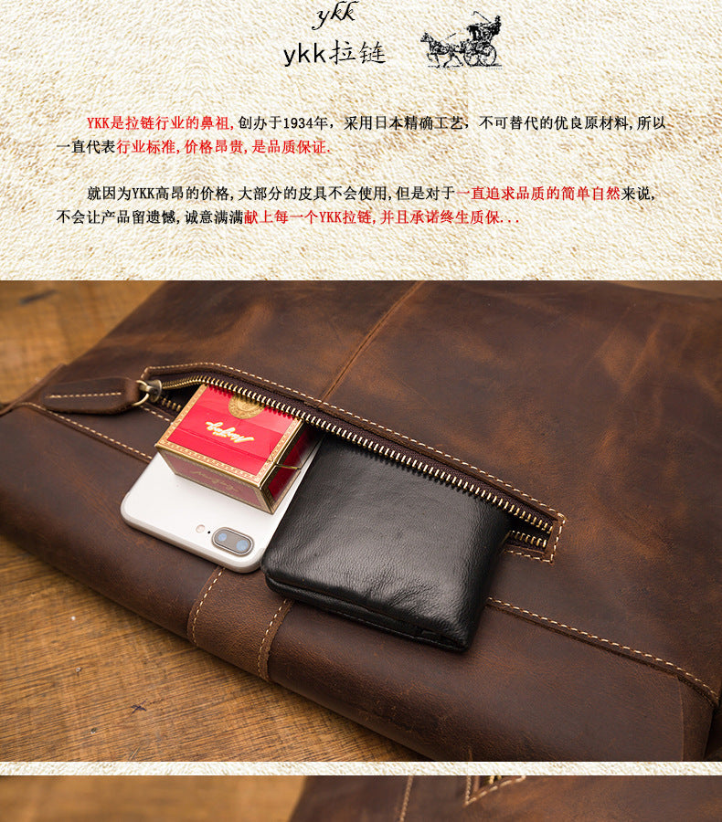 Men's Shoulder Bag Genuine Cowhide Leather Handmade Retro Large Capacity Fashion Crossbody Bag for Men 