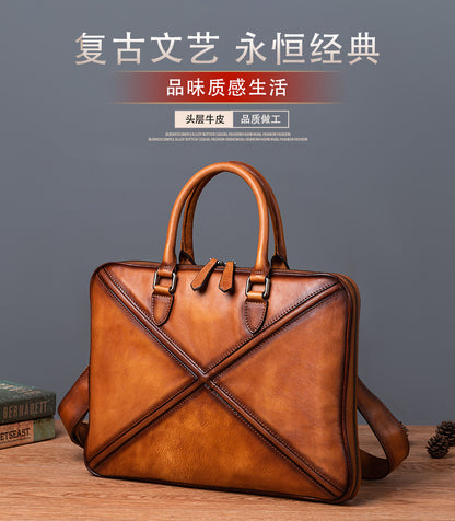 Men's Briefcase Genuine Leather Cowhide Retro Casual Men Handbag 