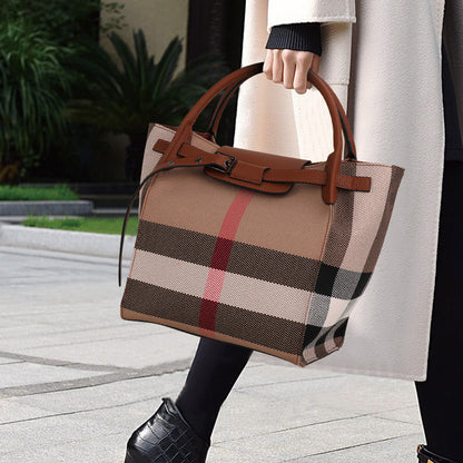 Fashion Casual Genuine Leather Big Bag Ladies Trend Handbag Shoulder Bag Plaid Handbag. Bag