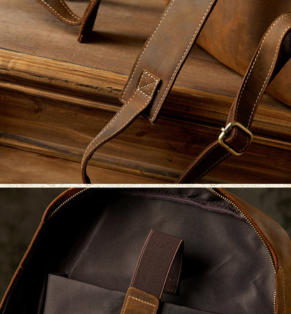 Men's Backpack Handcrafted Genuine Cowhide Leather Fashion Retro Crazy Horse Men's Travel Bag 