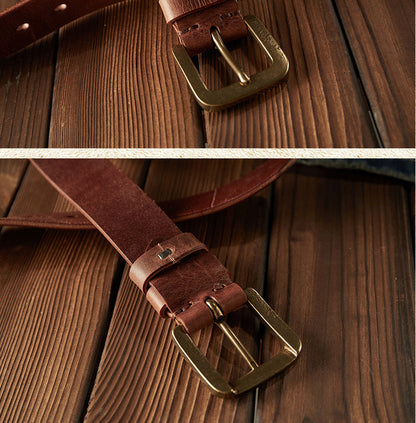 Men's belt handmade original retro cowhide genuine leather needle buckle casual simple copper buckle belt for men 