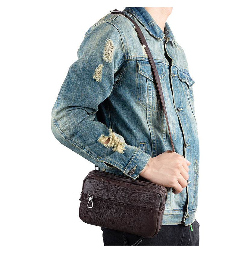 Men's Shoulder Bag Genuine Cowhide Leather Retro Casual Men Clutch Bag Crossbody Bag 