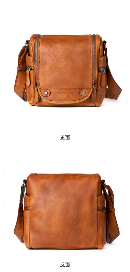 Men's Shoulder Bag Genuine Cowhide Leather Retro Casual Crossbody Bag for Men 