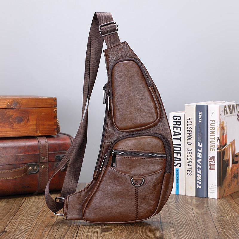 Men's Bust Bag Cowhide Genuine Leather Sports Fashion Men's Crossbody Bag Shoulder Bag 