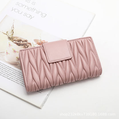 Sheep leather wrinkled ladies long wallet large capacity genuine leather clutch bag new type zipper multifunctional coin purse ladies wallet