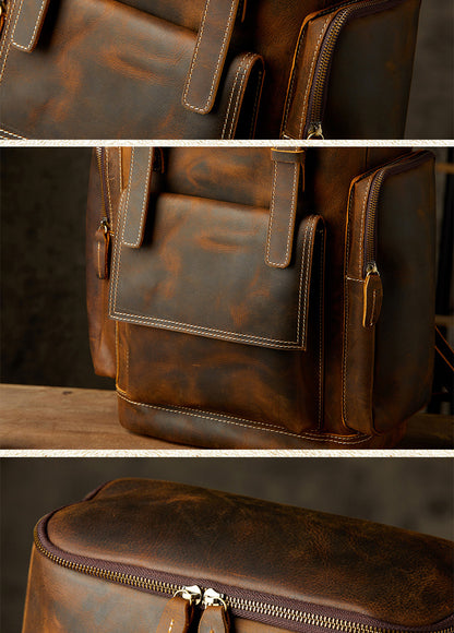 Men's backpack cowhide genuine leather handmade large capacity travel fashion computer bag 