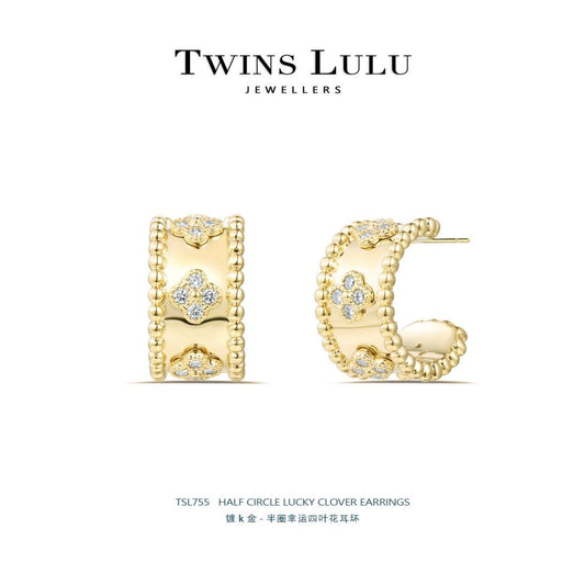 TWINS LULUモダンラッキー四つ葉クローバーイヤリング