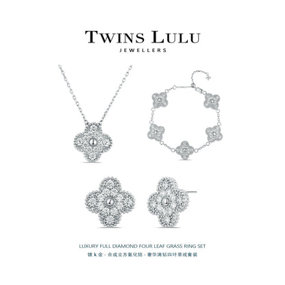 TWINS LULUフラワーエレメント四つ葉クローバーイヤリングネックレスブレスレット3点セットプレゼント