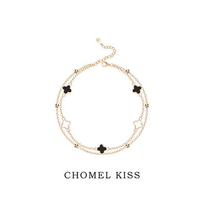 Chomel Kiss純銀二重四つ葉のクローバーブレスレット女性