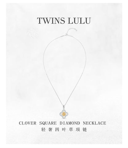 TWINS LULU贅沢イエローダイヤモンド四つ葉クローバー透かし彫り花ネックレスロマンチックプレゼント