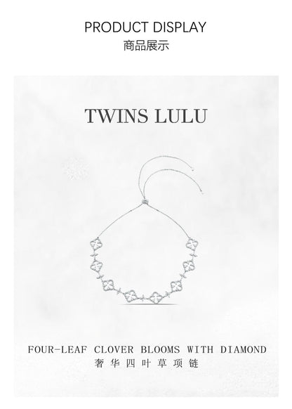 TWINS LULUスーパフラッシュ手作業透かし彫り幸運な四つ葉のクローバーネックレス精緻プレゼント贈り物