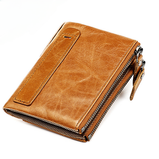 Men's short wallet, genuine cowhide leather, fashion clutch bag, RFID anti-theft coin purse, multi-functional men's wallet 