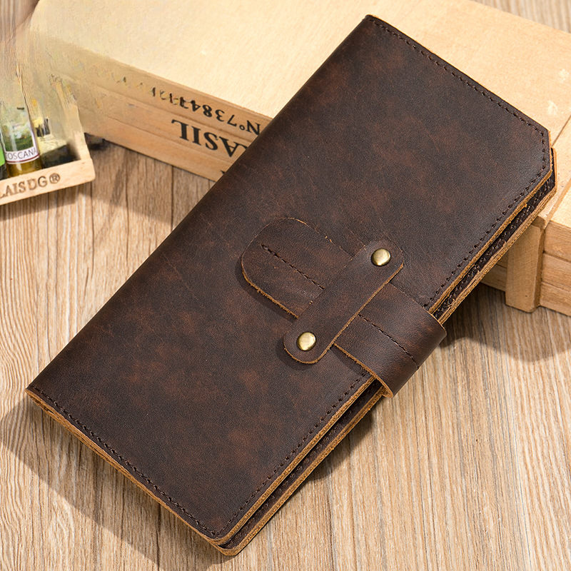 Men's long wallet made of cowhide genuine leather RFID anti-theft brush large capacity card bag for men 