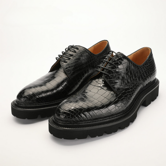 New Crocodile Belly Skin Men's Leather Shoes Genuine Leather High Quality Thick Sole Business Shoes 