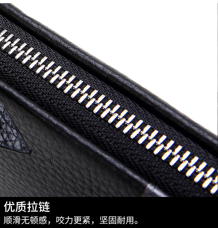 Men's Clutch Bag Genuine Cowhide Leather Casual Business Smart Anti-Theft Handbag for Men 