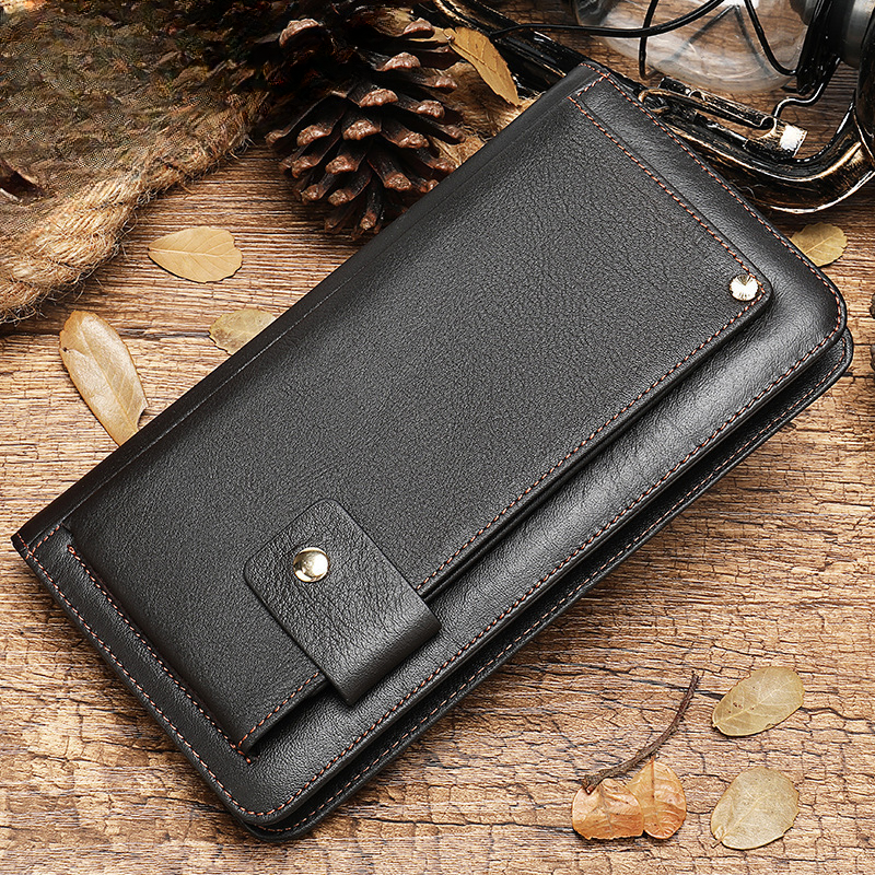 Men's long wallet cowhide clutch bag business casual fashion retro card holder men's wallet 