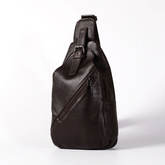 Men's Bust Bag Genuine Cowhide Leather Fashion Casual Sports Men's Crossbody Bag Shoulder Bag 