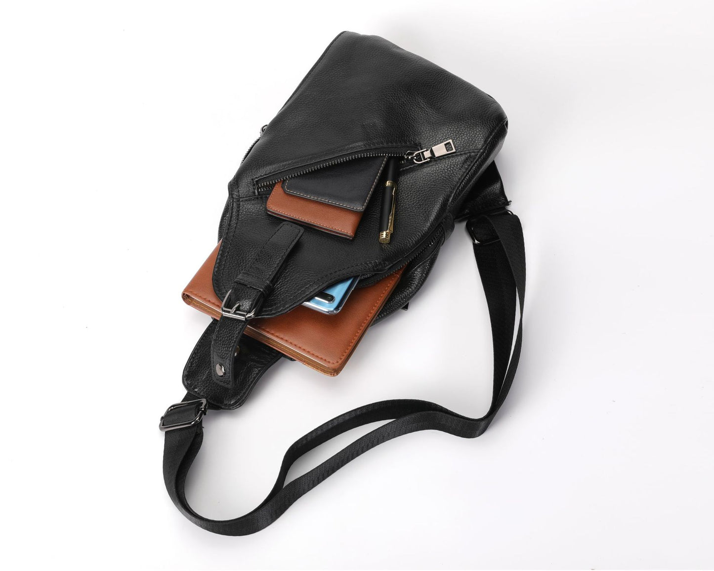 Men's Bust Bag Genuine Cowhide Leather Fashion Casual Sports Men's Crossbody Bag Shoulder Bag 