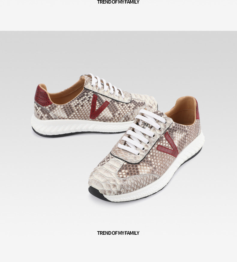 Men's Sneakers Genuine Leather Snake Skin Fashion Casual Shoes 